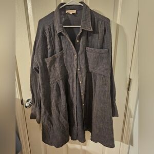 Peach Love California Gray Rustic Tunic Shirt Dress Size M